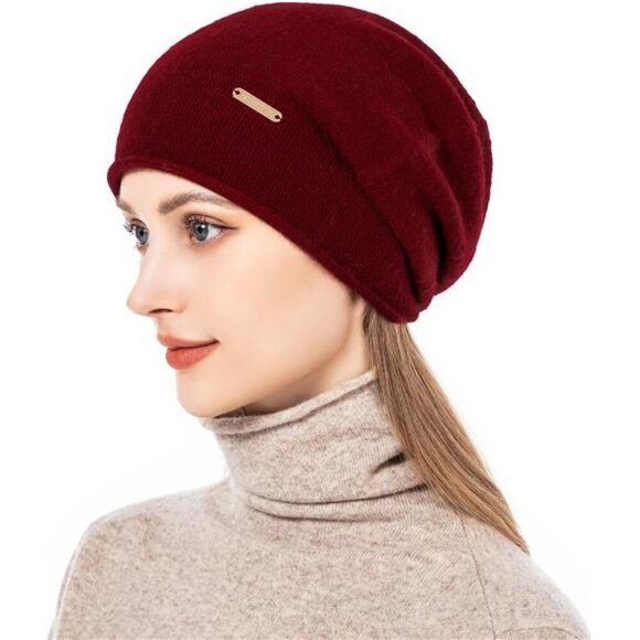 Knit Slouchy Beanie Hats Red - Picture 2 of 6